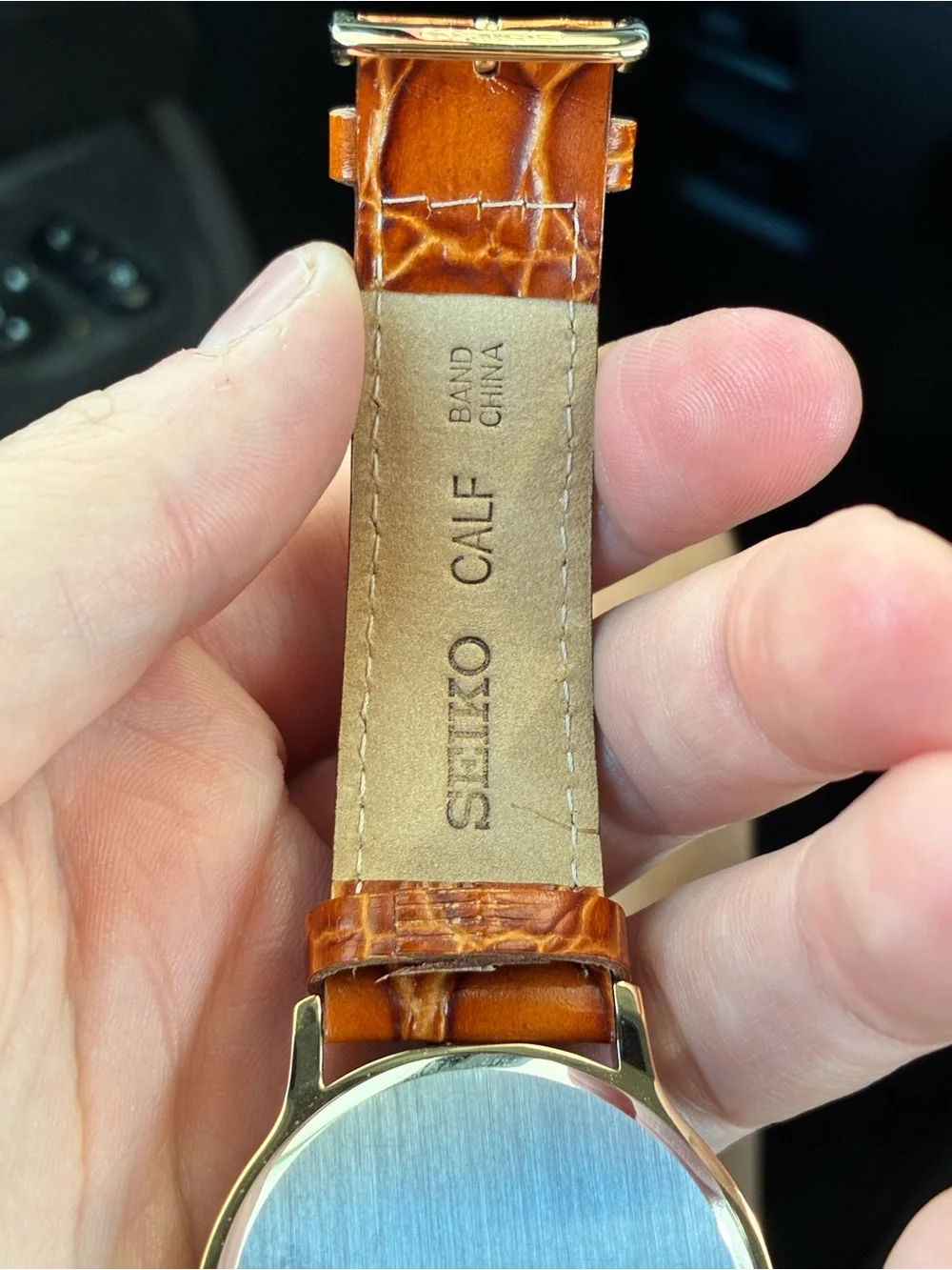 Seiko Gold-Tone Case Watch with White Dial and Brown Leather Strap
